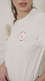 TEE SHIRT BLANC ROSE PETIT LOGO FEMME