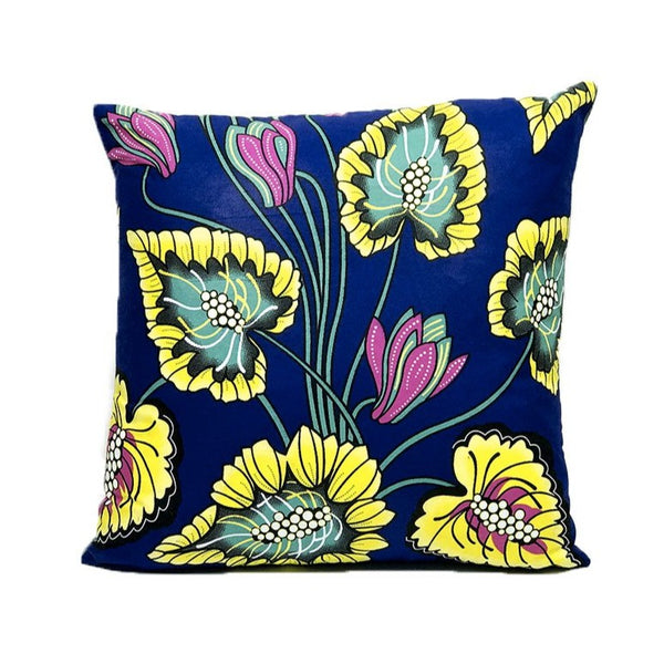Housse de coussin Africa bleu fleurie