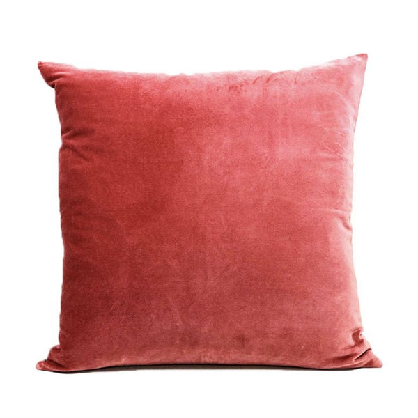 Housse de coussin feuilles géantes rose, vert pistache, marron sablé, sur fond saumon