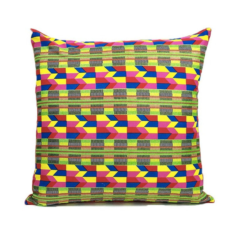 Housse de coussin Africa multicolore rose, rouge, bleu, jaune et vert brillant