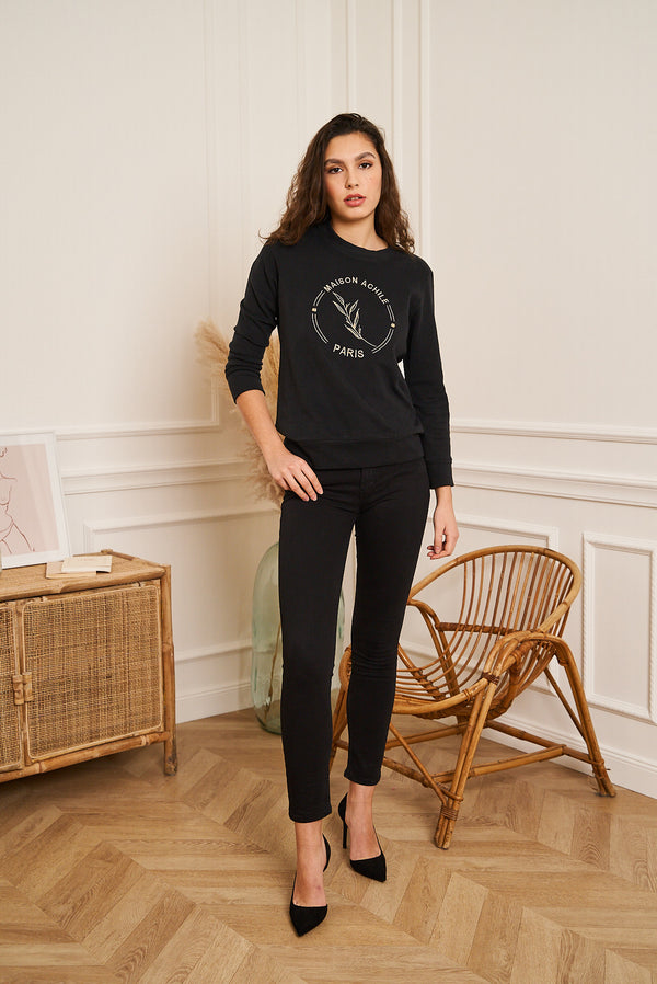 SWEAT NOIR COL ROND BRODE