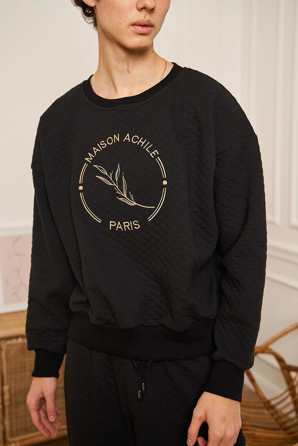 ENSEMBLE DE JOGGING NOIR MOLLETONNE HOMME COUPE DROITE BRODE