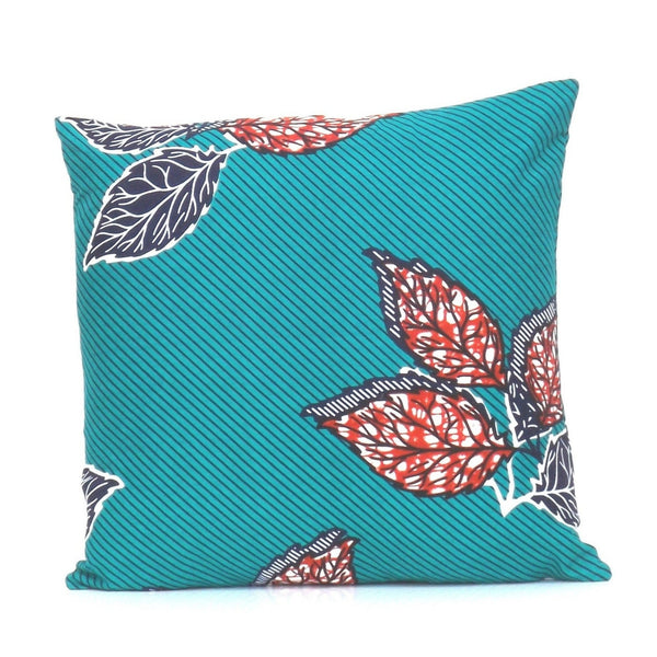 Housse de coussin Africa fleurs d’automne bleu, vert et rouille