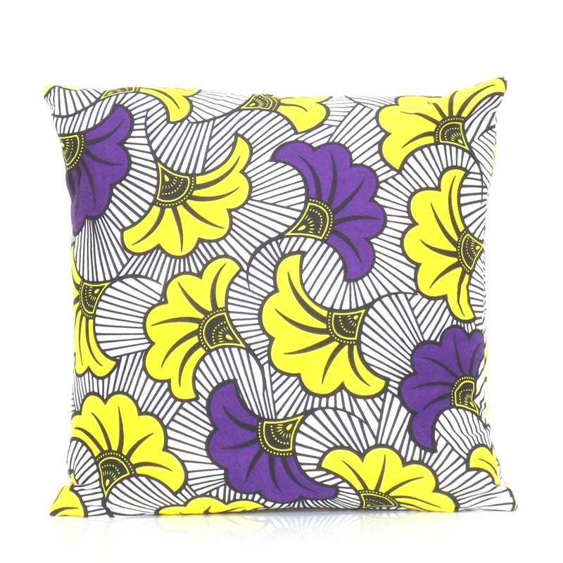 Housse de coussin Africa fleurs de mariage mauve et jaune