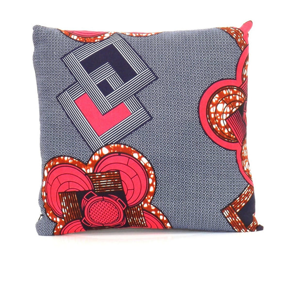 Housse de coussin Africa losange et arc de cercle bleu et rose