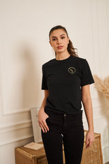 TEE SHIRT NOIR DORE PETIT LOGO FEMME