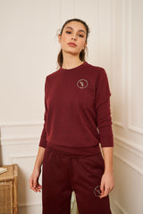 SWEAT BORDEAUX GAUFRE MOLLETON COL ROND BRODE