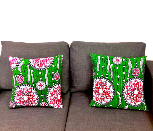 Housse de coussin Africa attrape rêve rose et vert